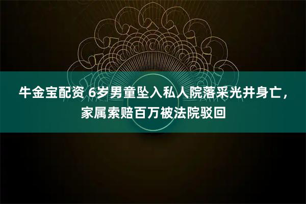 牛金宝配资 6岁男童坠入私人院落采光井身亡，家属索赔百万被法院驳回
